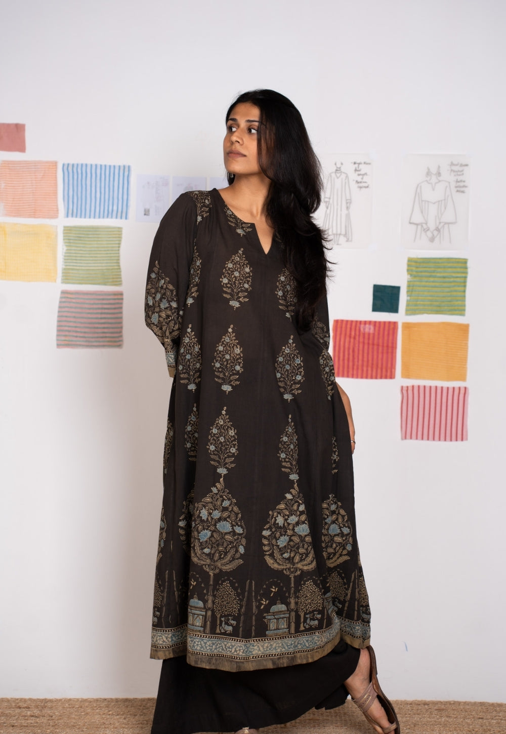 Prisha Black Ajrakh Cotton kali Kurta