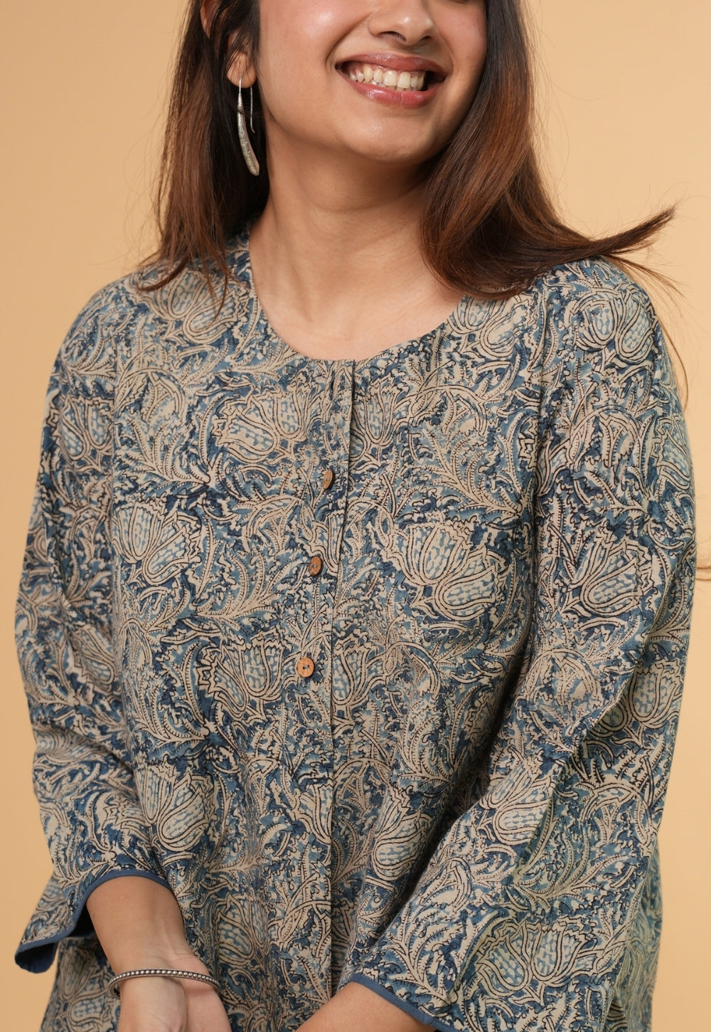 Daniya Blue Kalamkari Cotton Straight Kurta