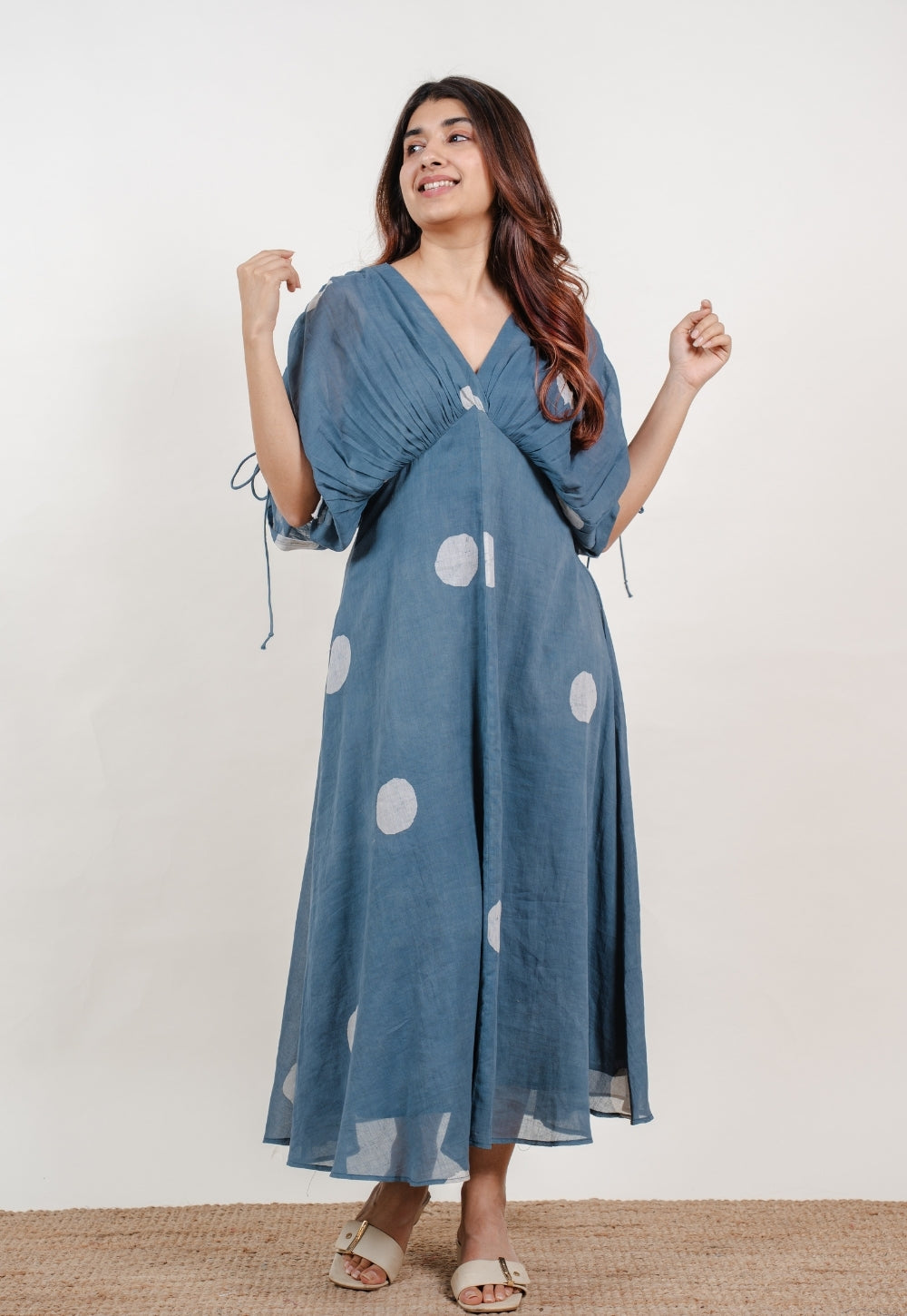 Shifa Blue Batik MulMul A Line Dress