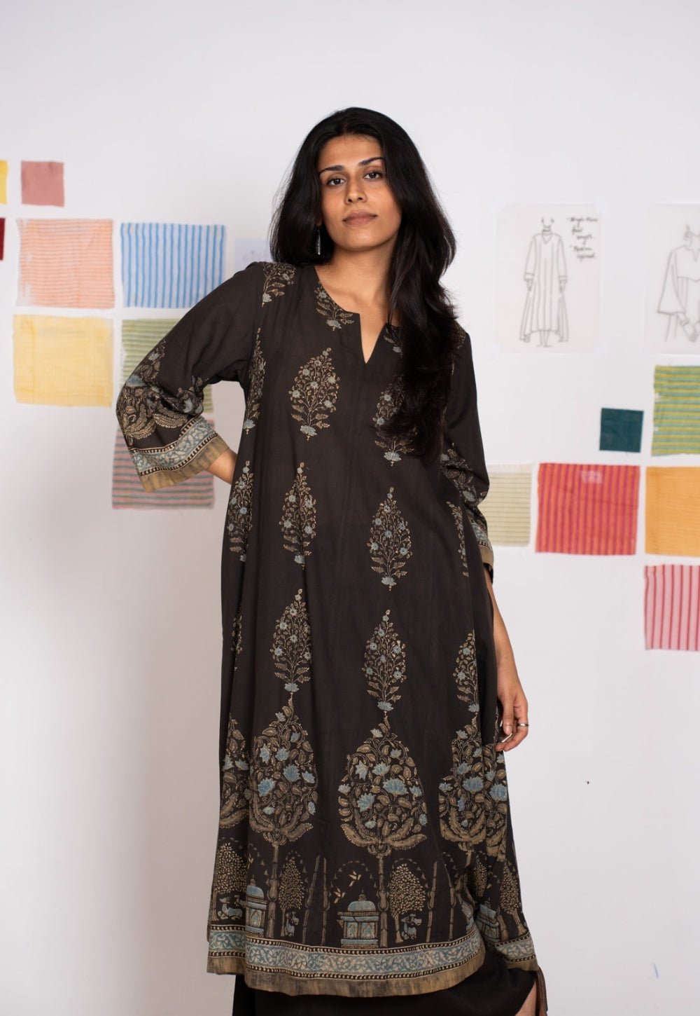Prisha Black Ajrakh Cotton kali Kurta