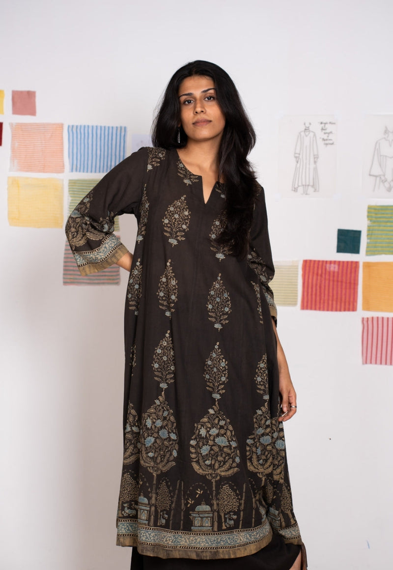 Prisha Black Ajrakh Cotton kali Kurta