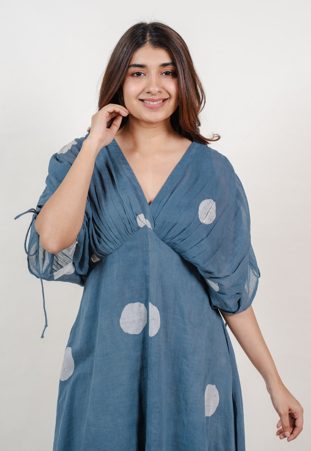 Shifa Blue Batik MulMul A Line Dress