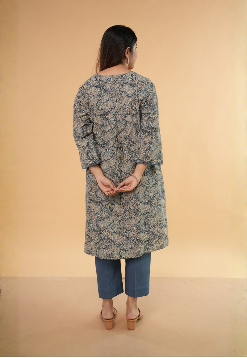 Daniya Blue Kalamkari Cotton Straight Kurta