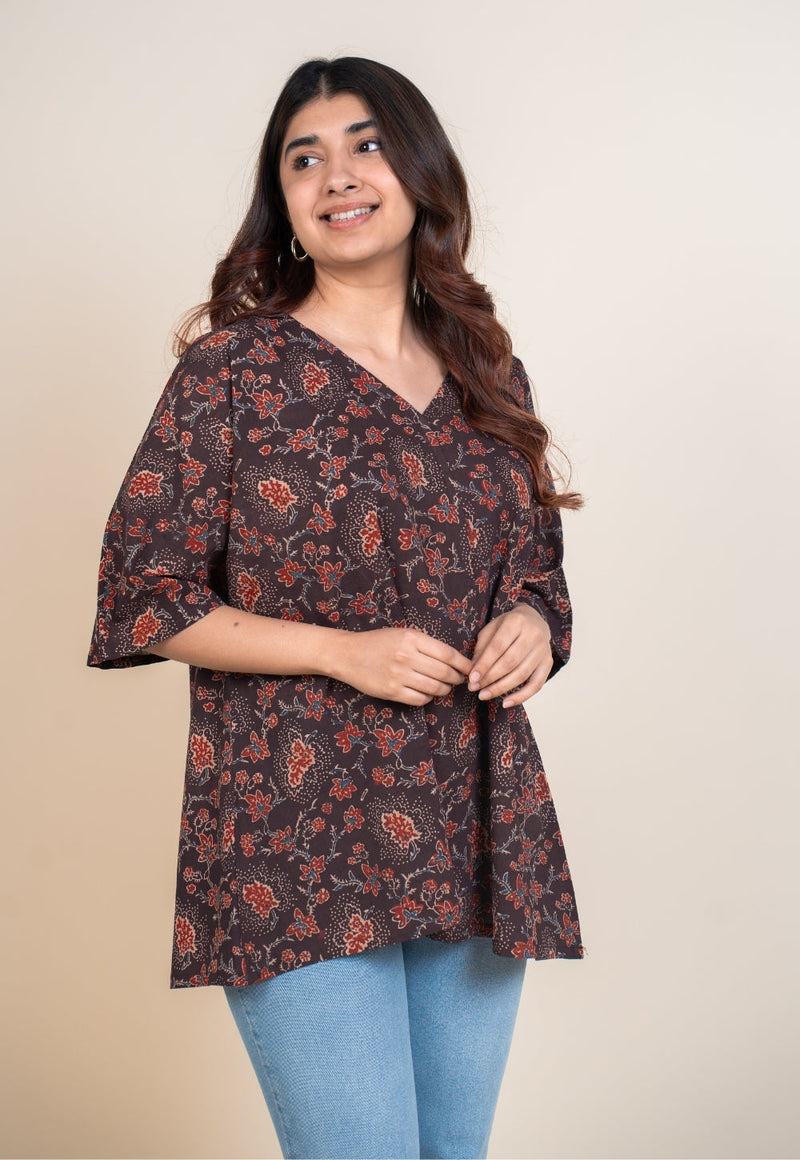 Anshika Red Ajrakh Cotton Anti-Fit Short Top