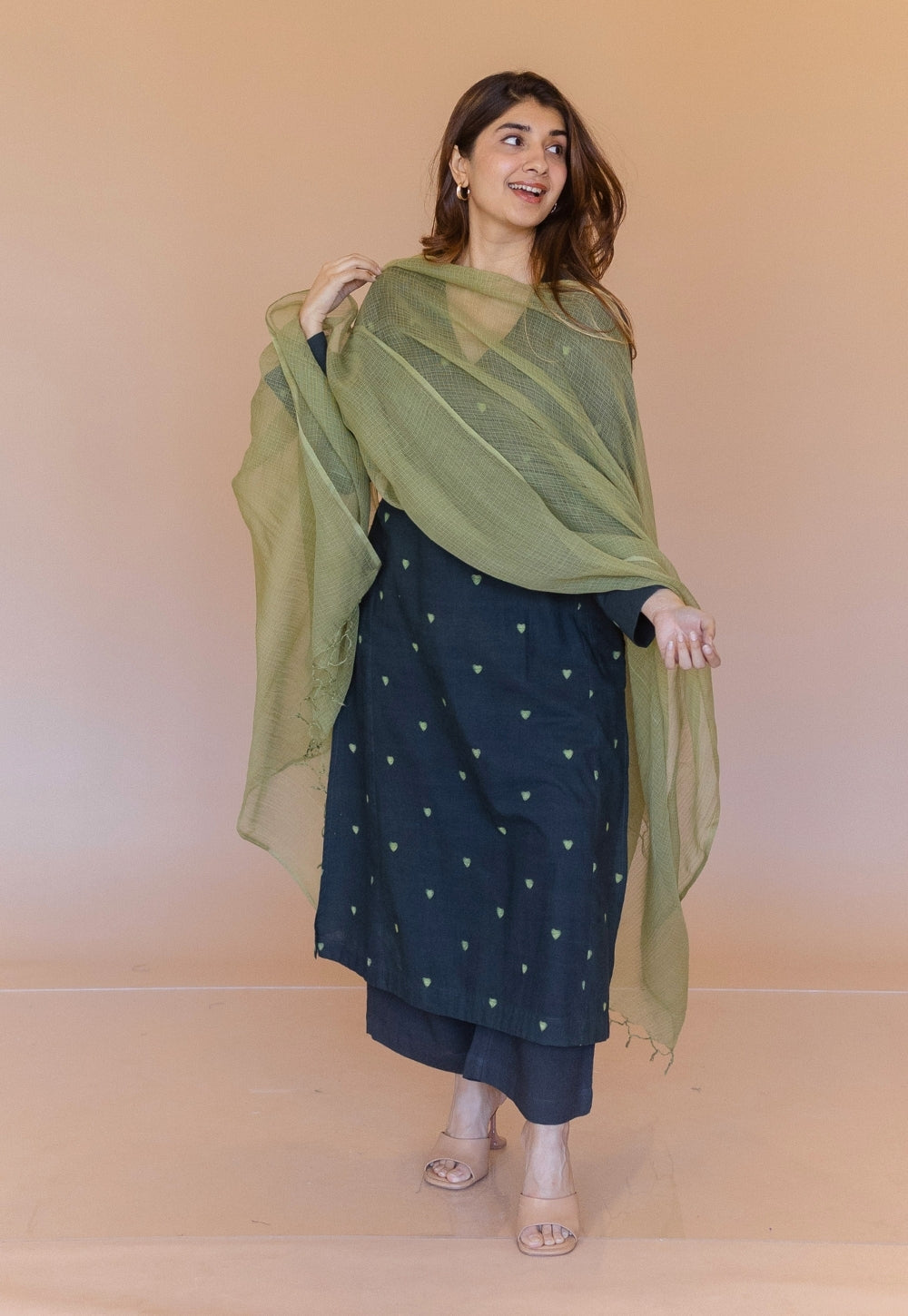 Ritika Green Dabu Cotton Jhabbha Kali Kurta
