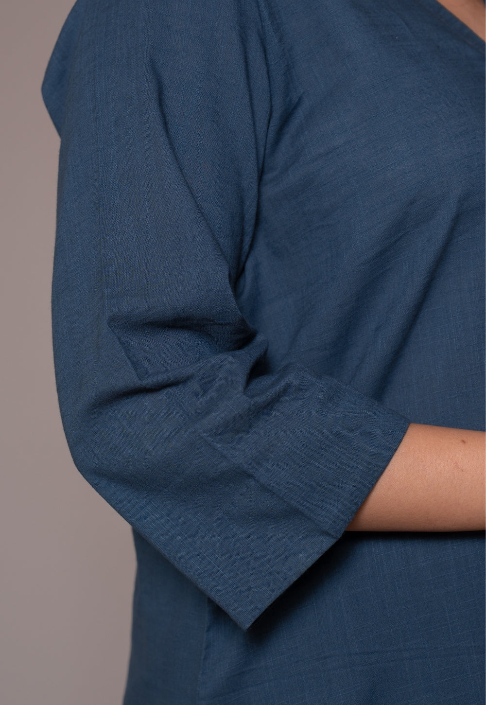 Indigo Solid Slub Cotton Straight Short Top - DyeVerse