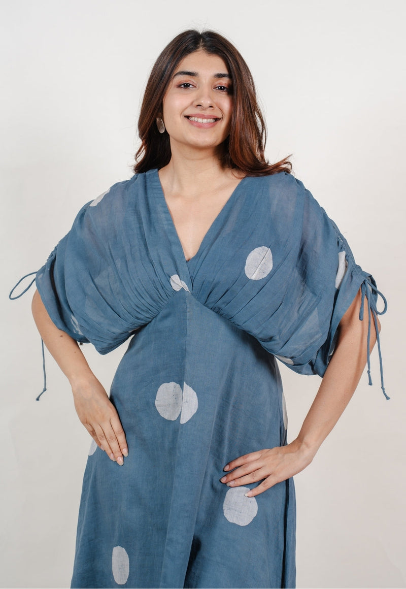 Shifa Blue Batik MulMul A Line Dress