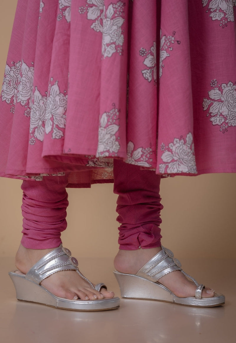 Miral Pink Solid Slub Cotton Churidar