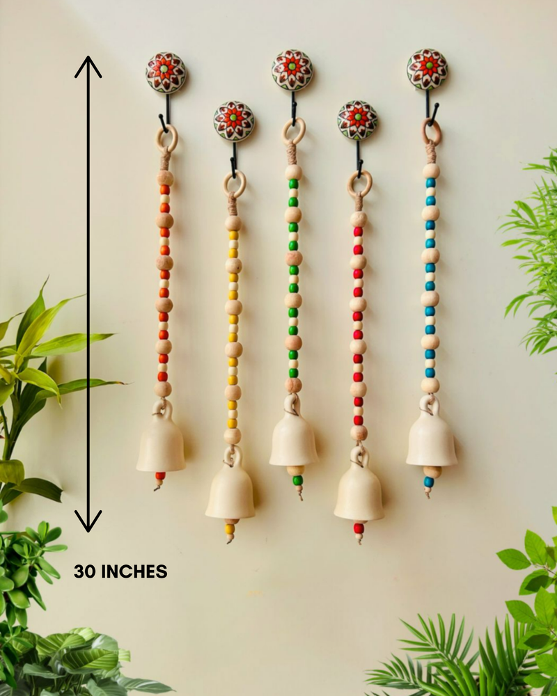 Aurora Ceramic Beaded Bells | With Ceramic wall hooks- Ivory MULTICOLOR