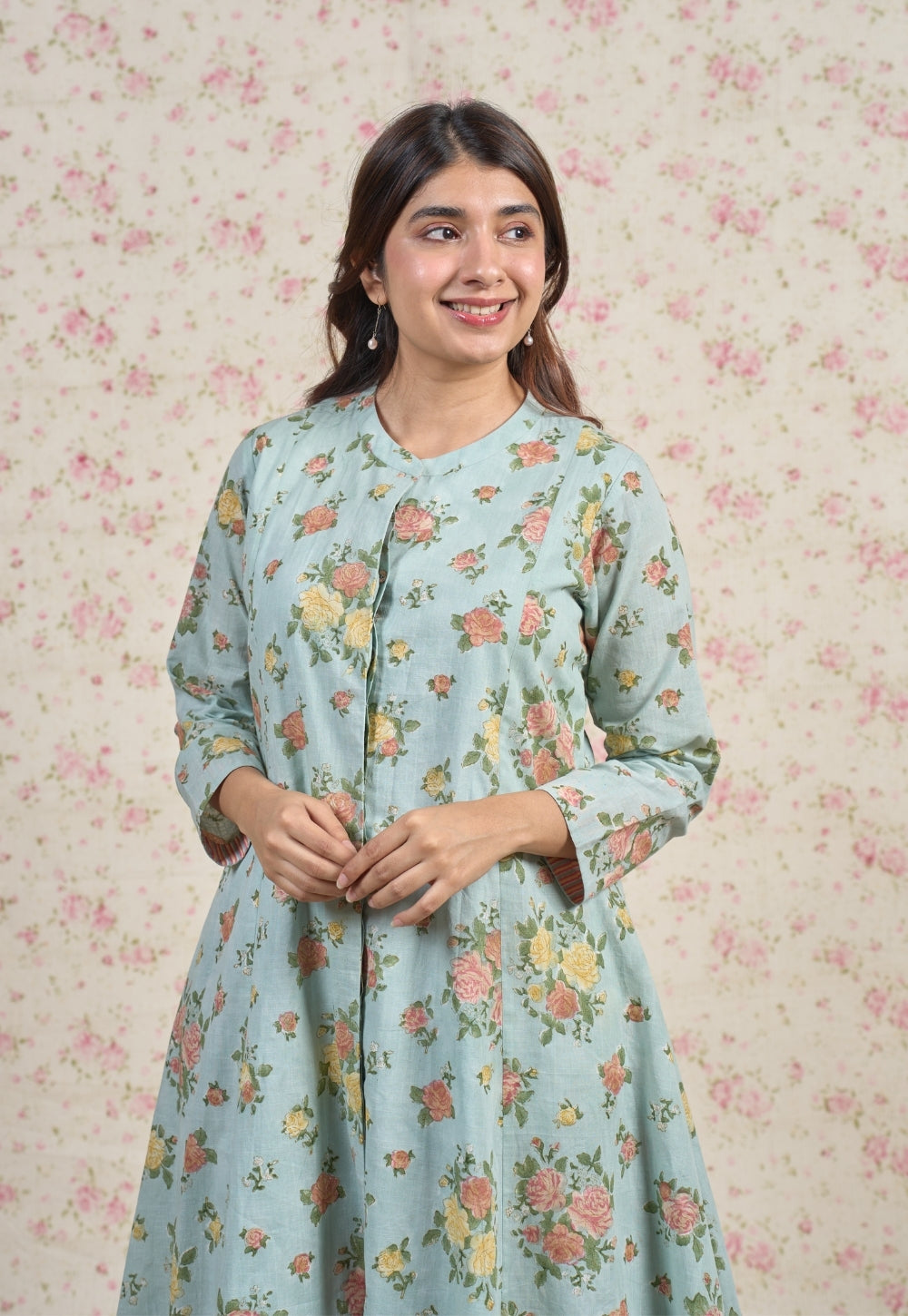 Emma Blue Sanganeri Slub Cotton Kali Kurta