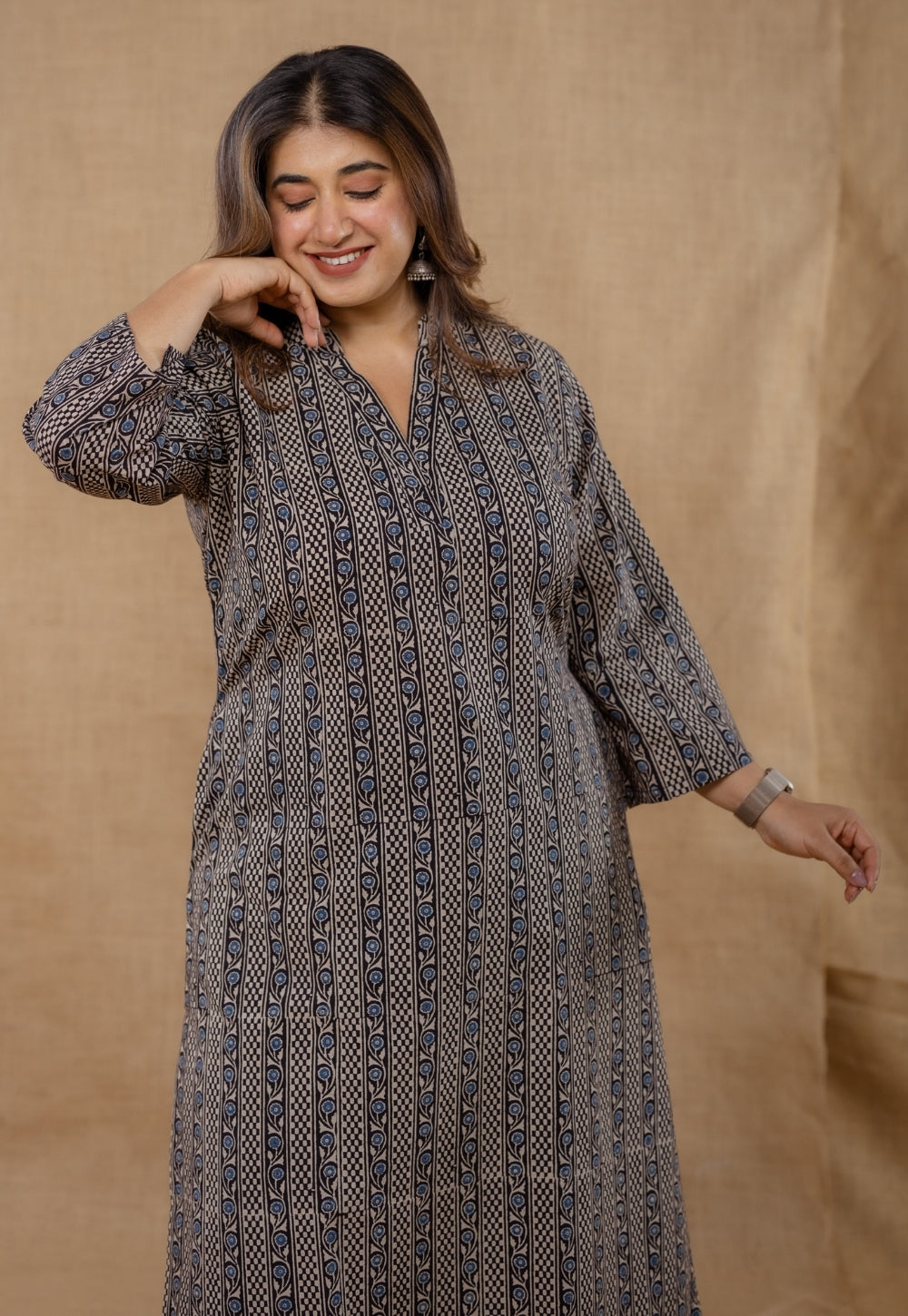 Dia Black Ajrakh Cotton Straight Kurta