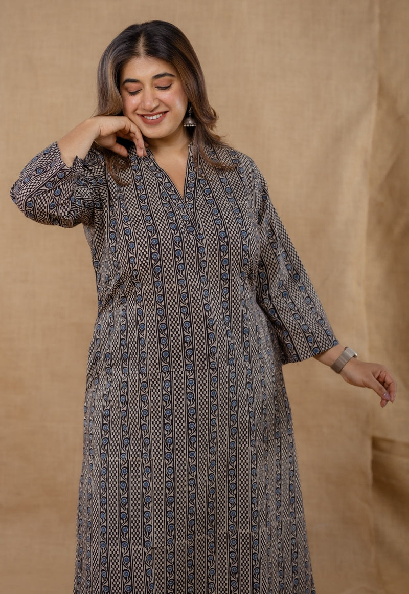 Dia Black Ajrakh Cotton Straight Kurta