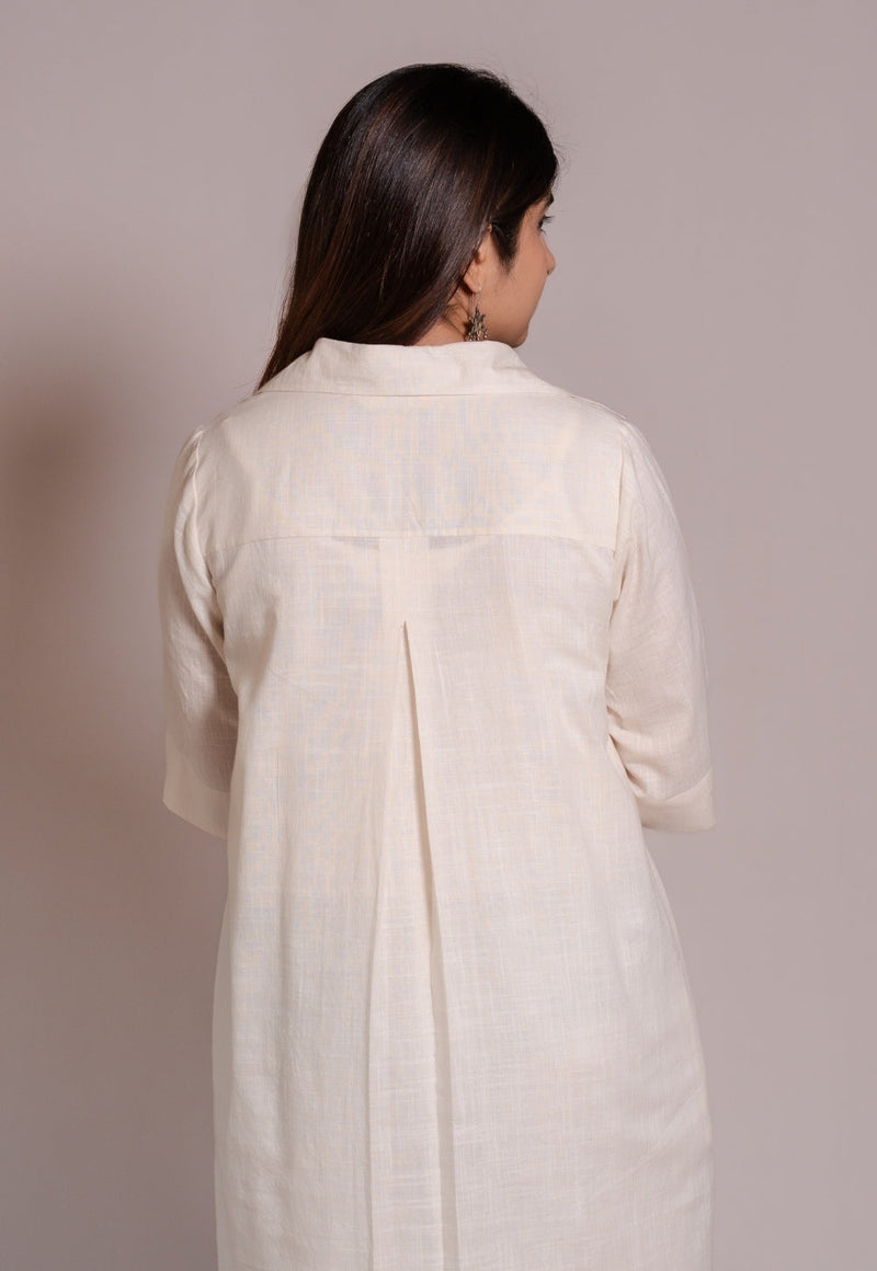Off White Solid Slub Cotton Straight Co-Ord Set- DyeVerse