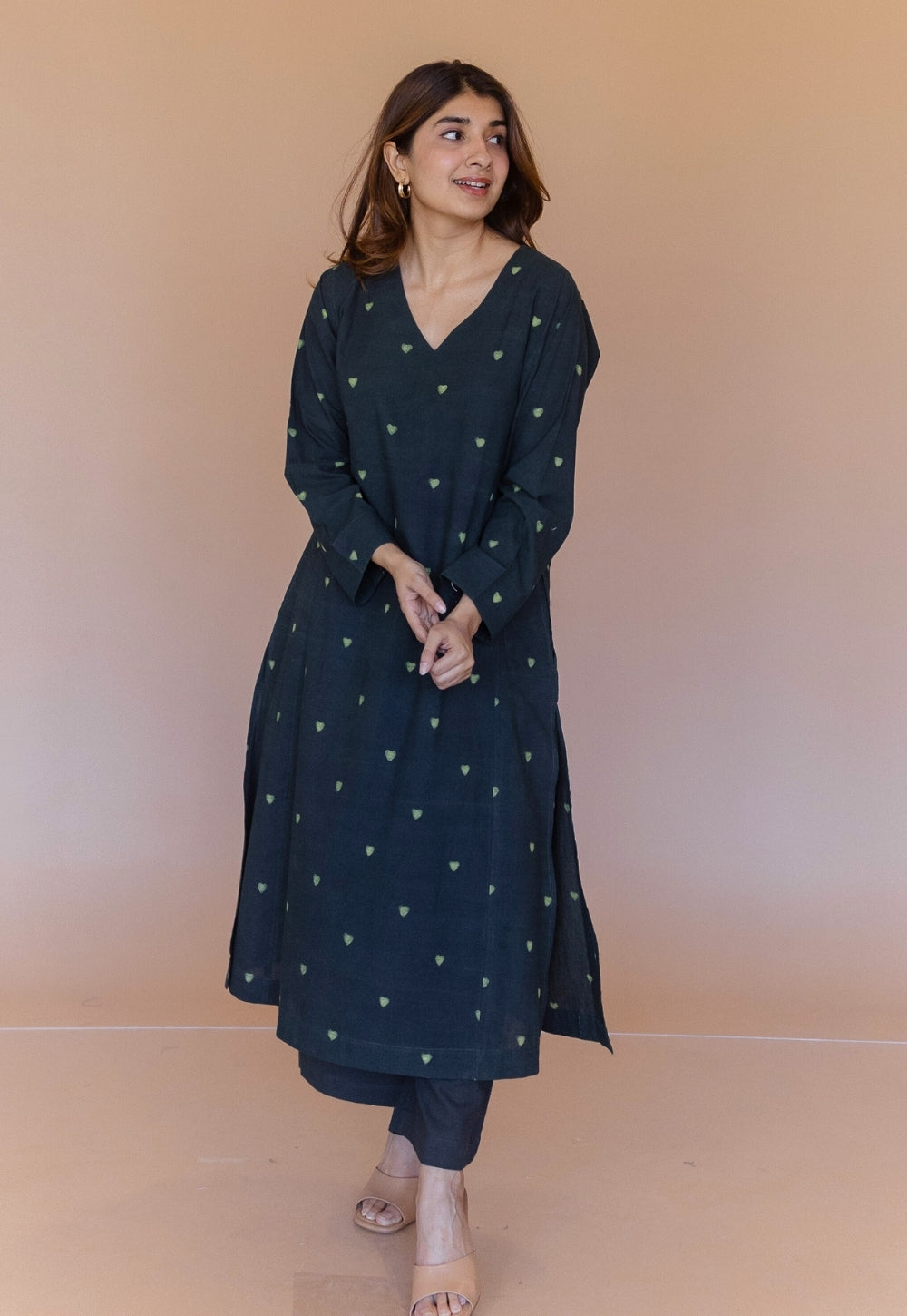 Ritika Green Dabu Cotton Jhabbha Kali Kurta