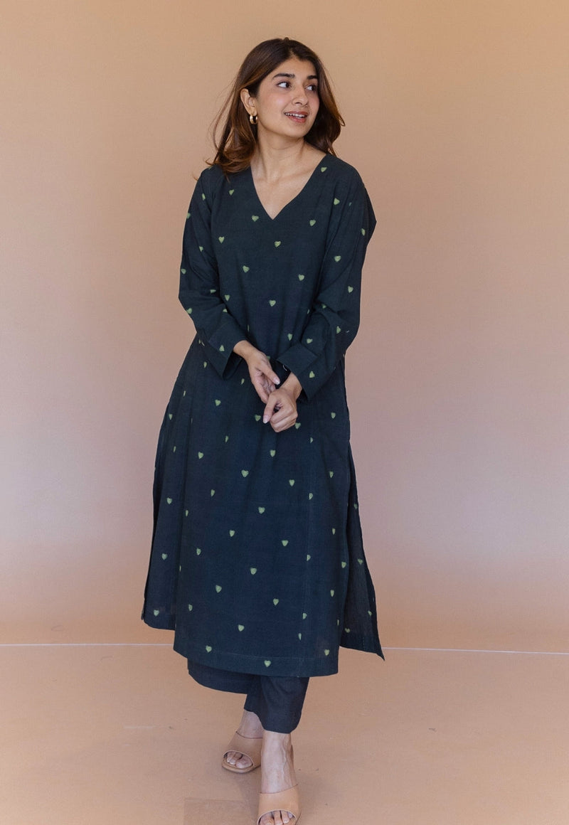 Ritika Green Dabu Cotton Jhabbha Kali Kurta