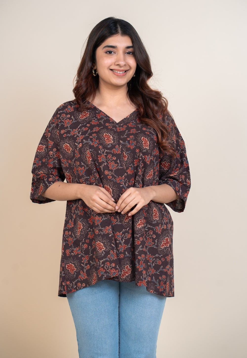 Anshika Red Ajrakh Cotton Anti-Fit Short Top