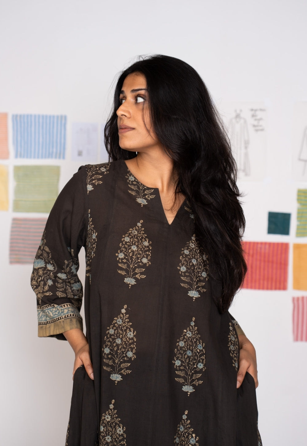 Prisha Black Ajrakh Cotton kali Kurta
