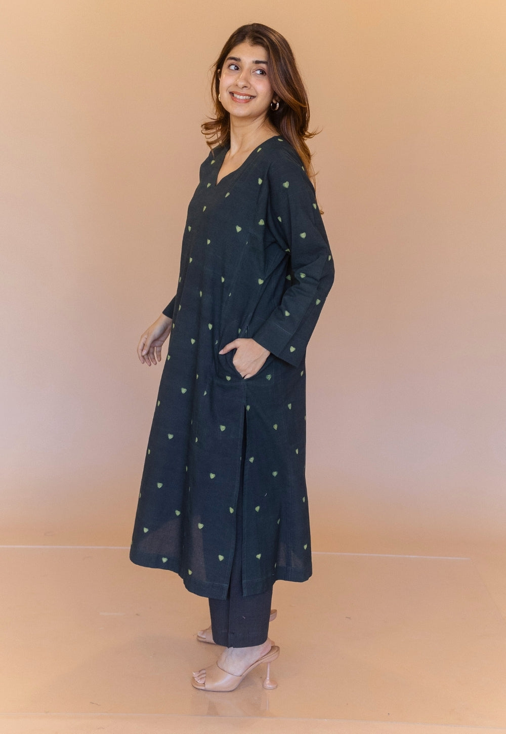 Ritika Green Dabu Cotton Jhabbha Kali Kurta