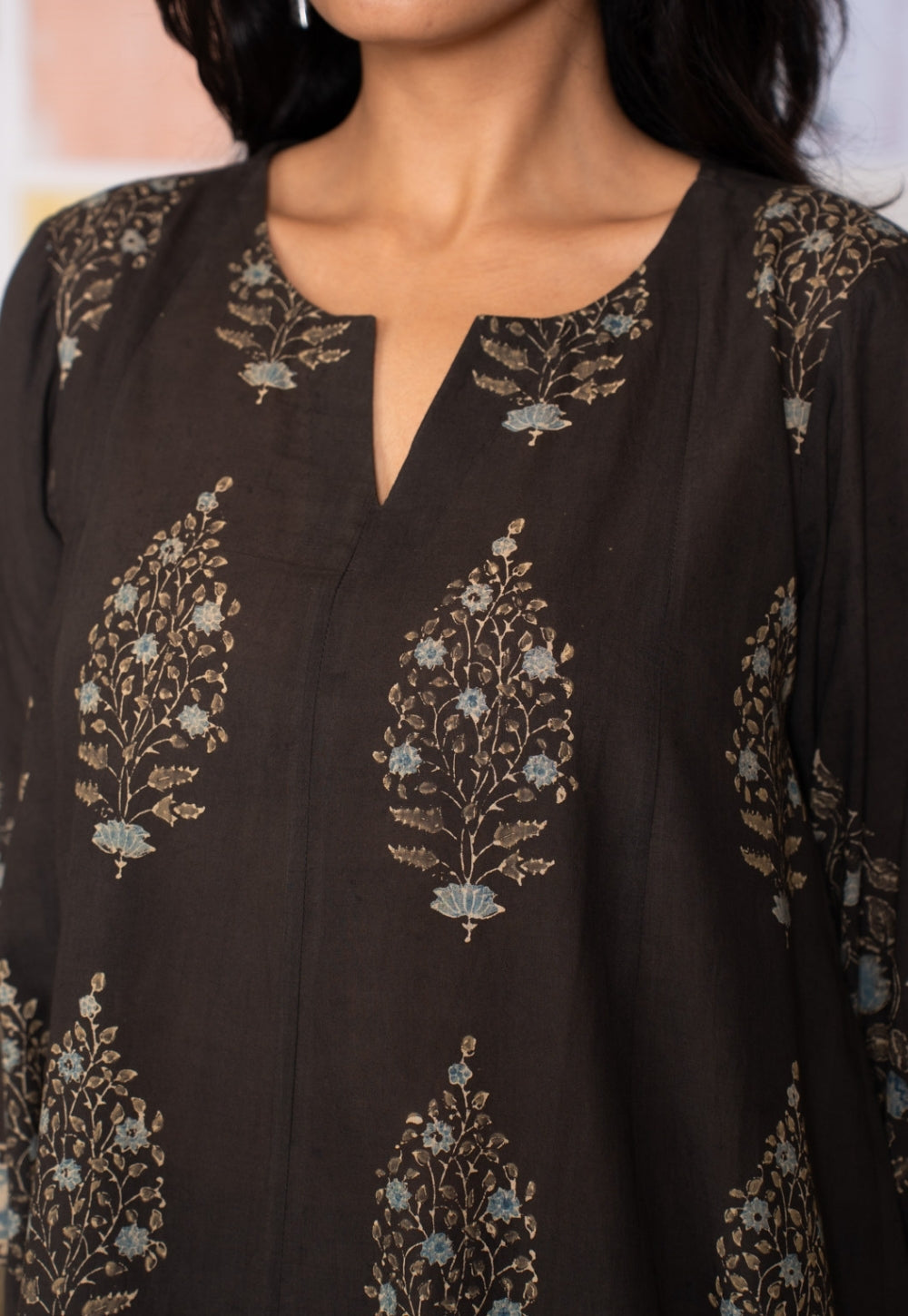 Prisha Black Ajrakh Cotton kali Kurta