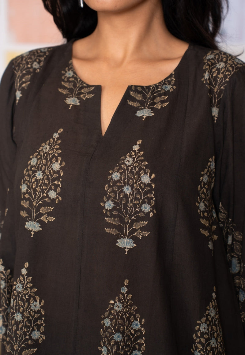 Prisha Black Ajrakh Cotton kali Kurta