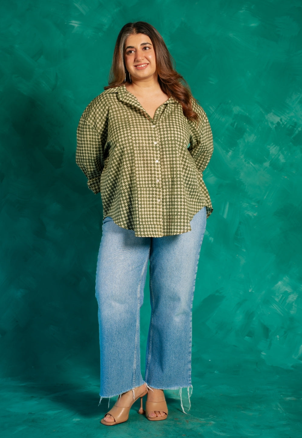 Ruhi Green Bagru Cotton Straight Shirt