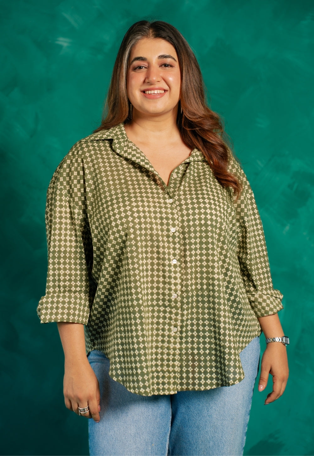 Ruhi Green Bagru Cotton Straight Shirt