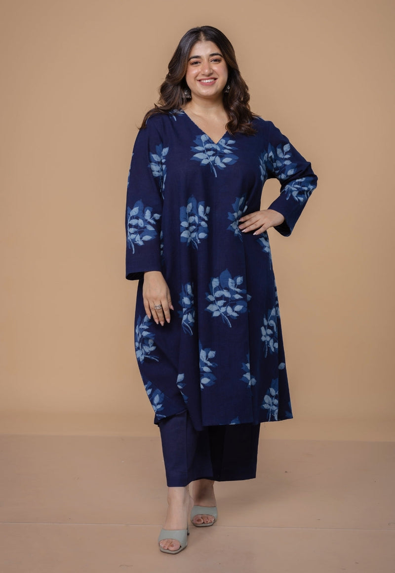 Shrusti Blue Dabu Slub Cotton A Line Kurta