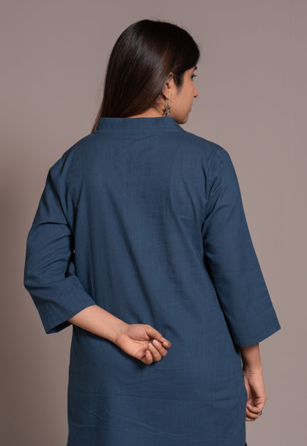 Indigo Solid Slub Cotton Straight Short Top - DyeVerse