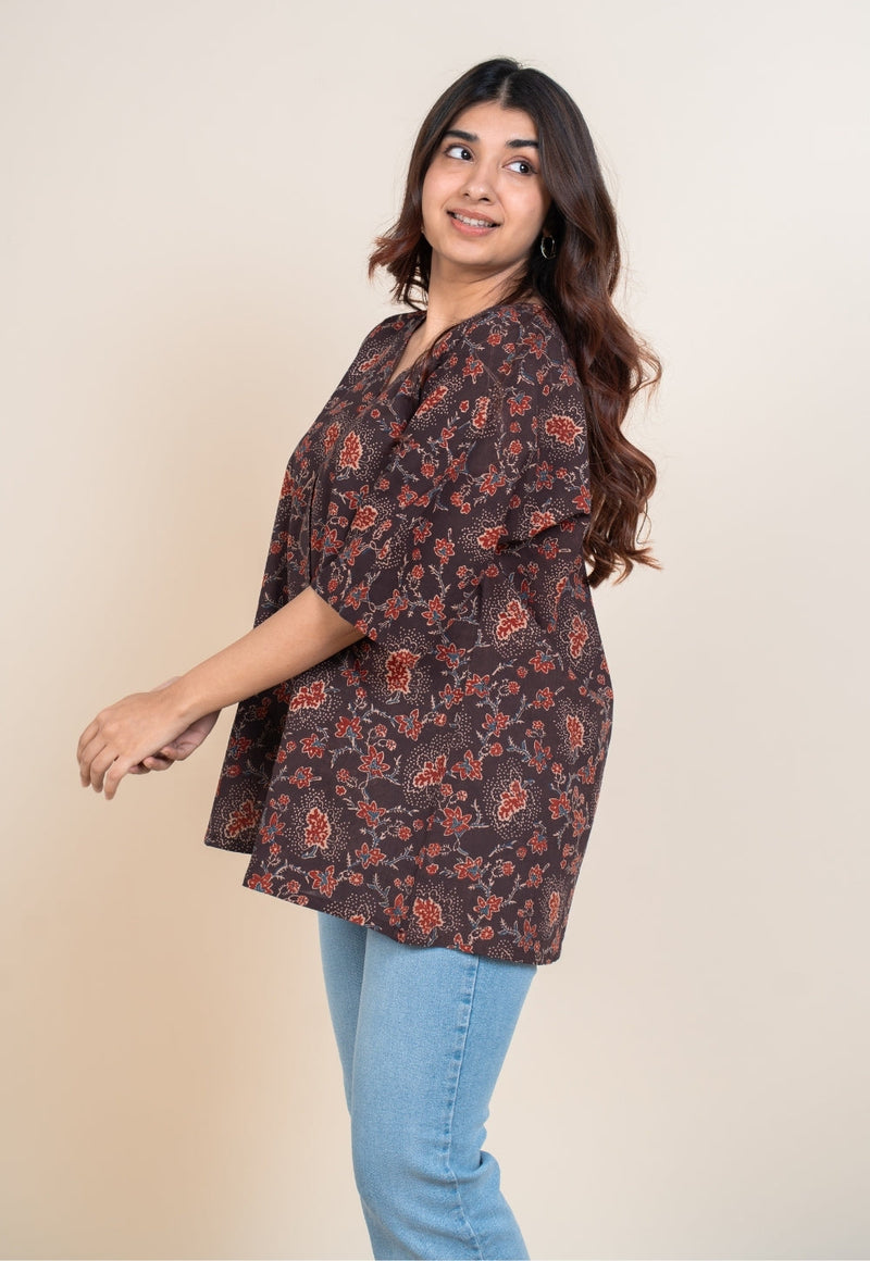 Anshika Red Ajrakh Cotton Anti-Fit Short Top