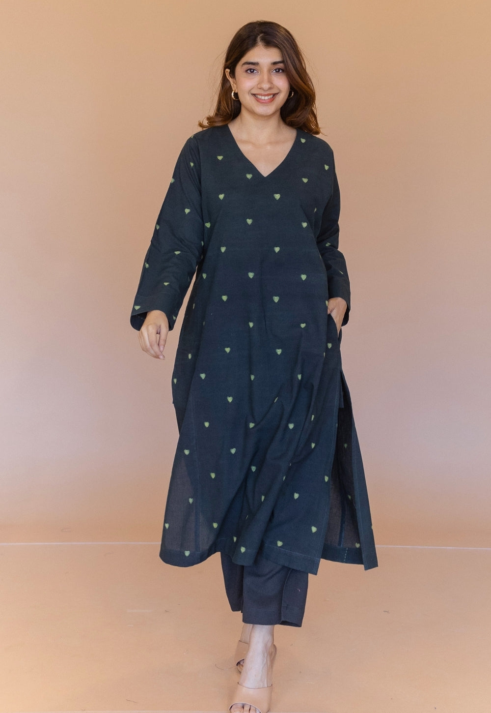 Ritika Green Dabu Cotton Jhabbha Kali Kurta