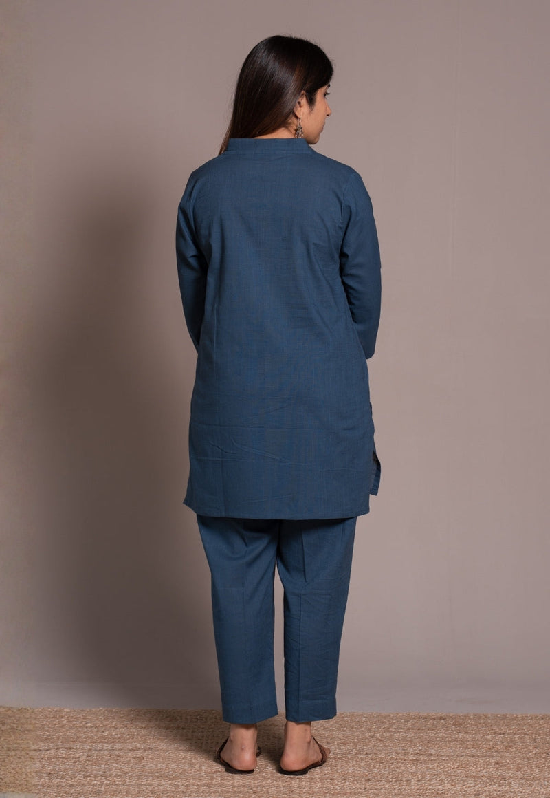 Indigo Solid Slub Cotton Straight Short Top - DyeVerse