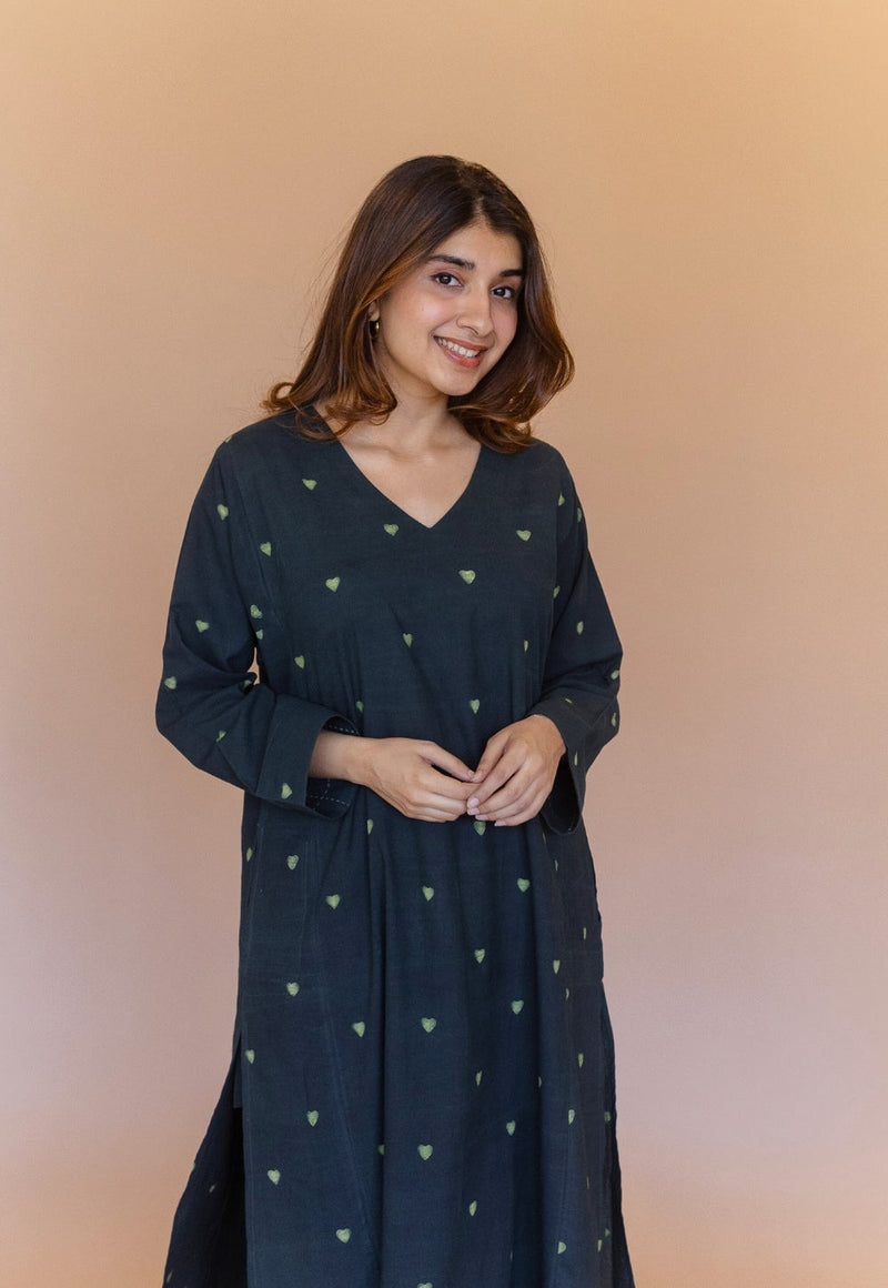 Ritika Green Dabu Cotton Jhabbha Kali Kurta