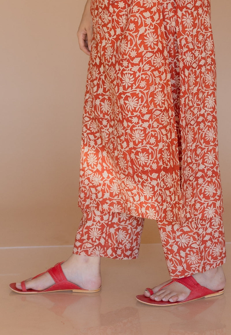 Yashi Red Bagru Cotton Straight Pant