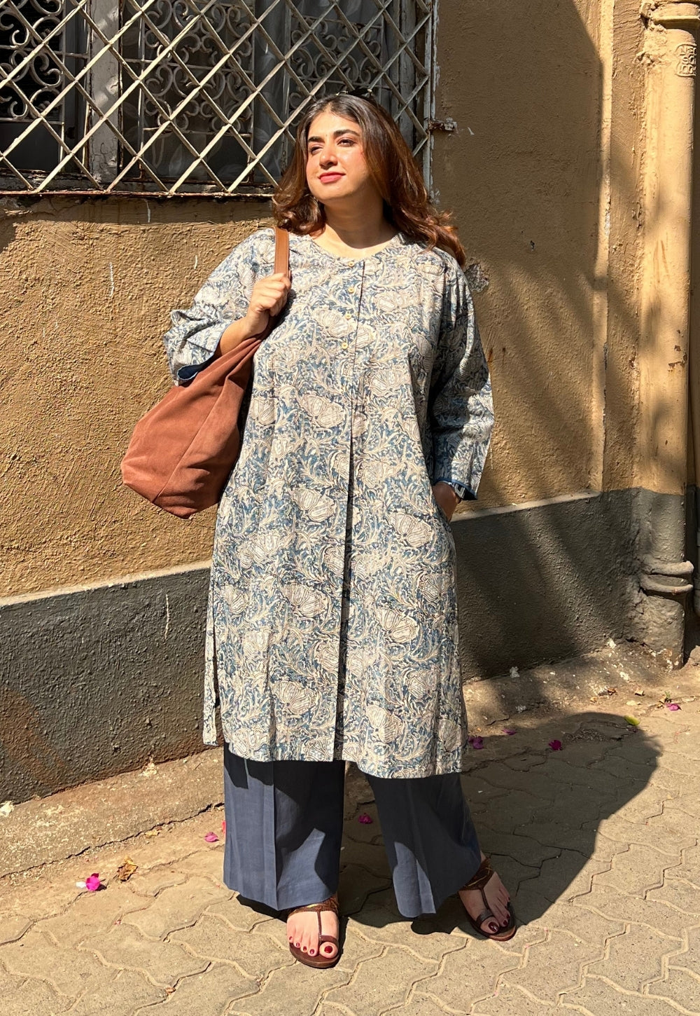 Daniya Blue Kalamkari Cotton Straight Kurta