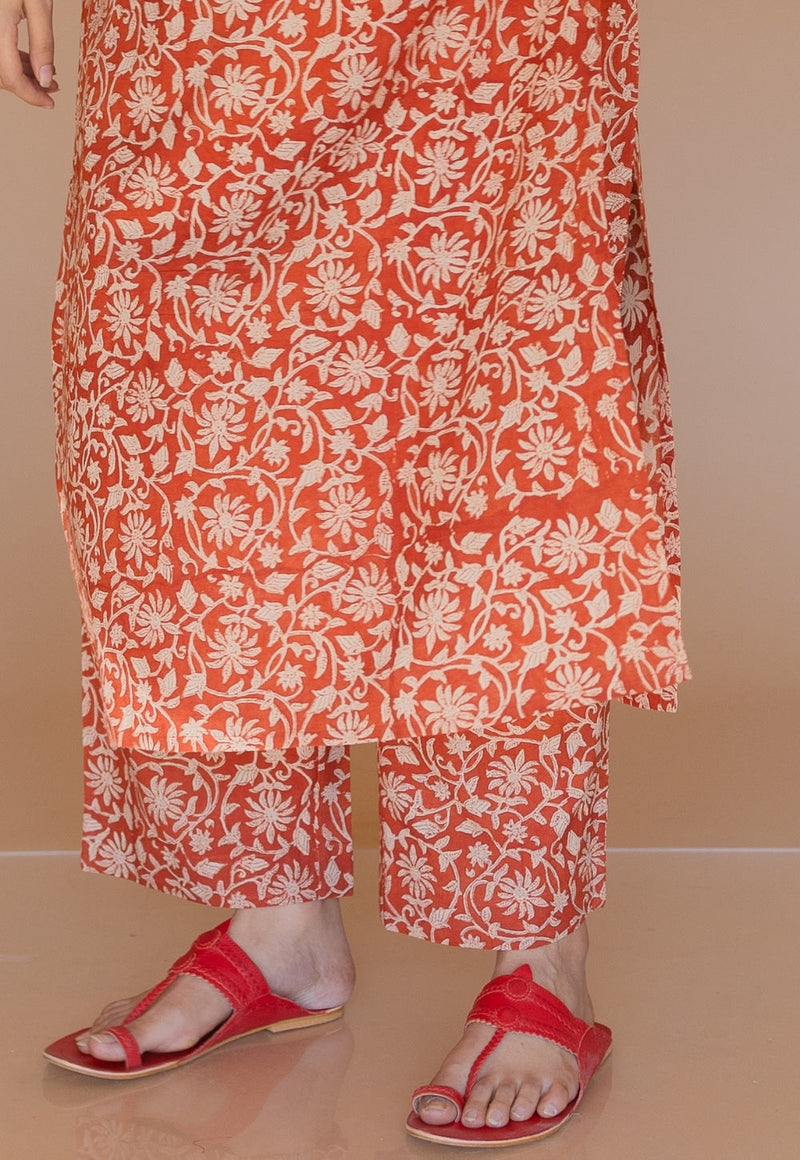 Yashi Red Bagru Cotton Straight Pant