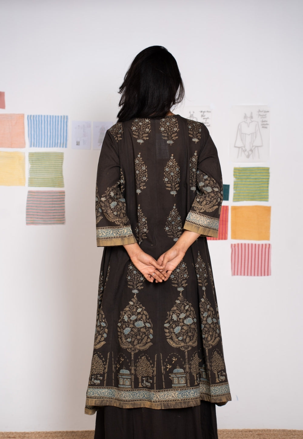Prisha Black Ajrakh Cotton kali Kurta