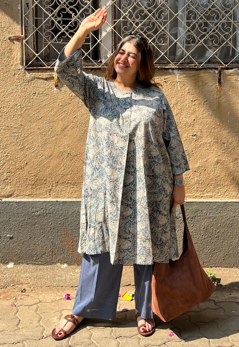 Daniya Blue Kalamkari Cotton Straight Kurta