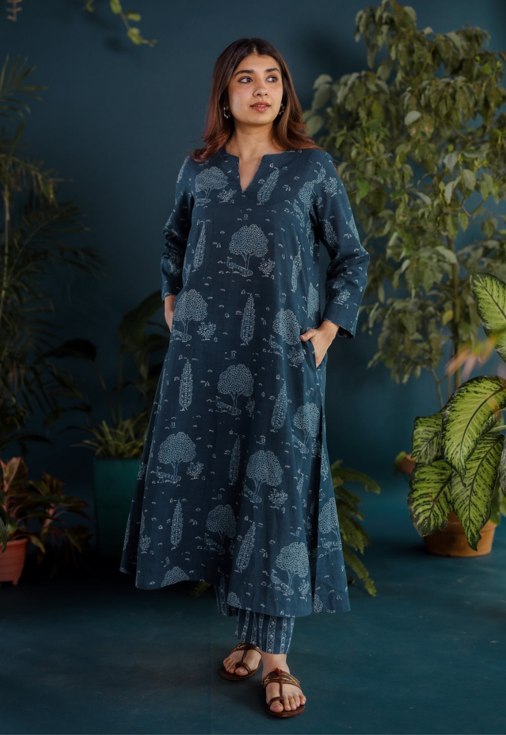 Zoohi Blue Ajrakh Cotton A Line Kurta