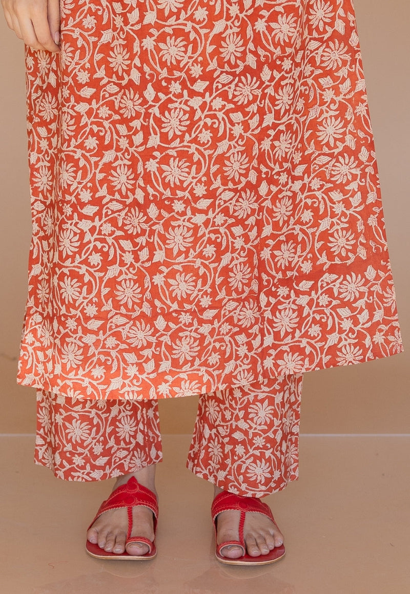 Yashi Red Bagru Cotton Straight Pant