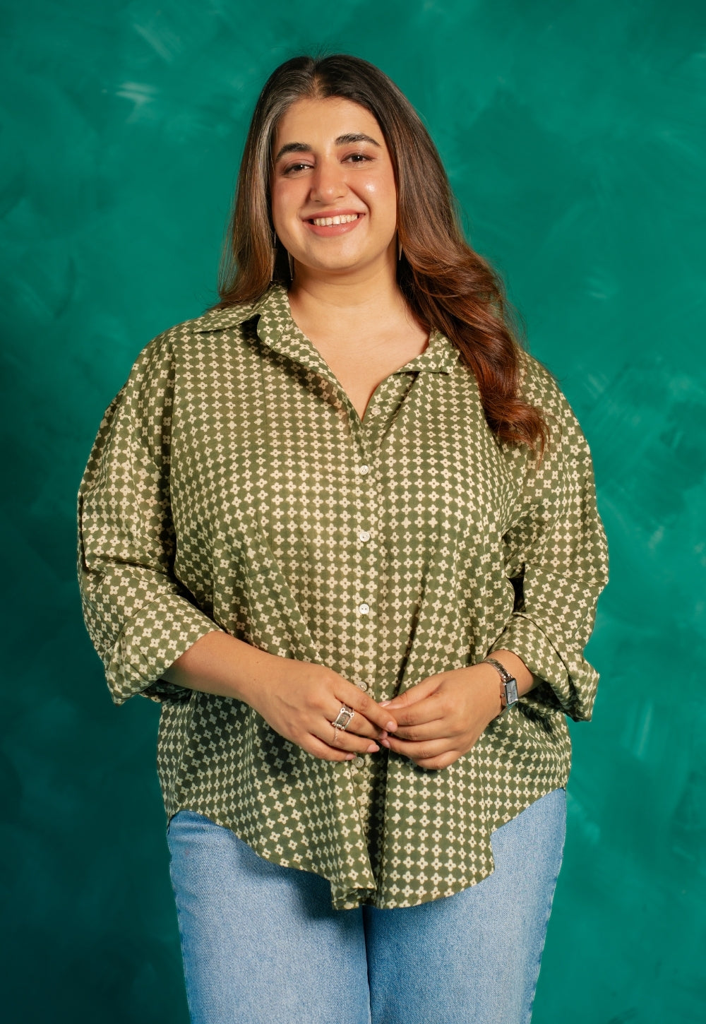 Ruhi Green Bagru Cotton Straight Shirt