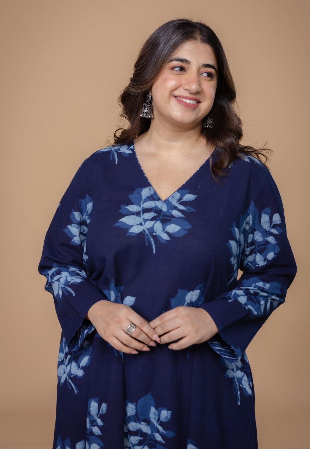 Shrusti Blue Dabu Slub Cotton A Line Kurta