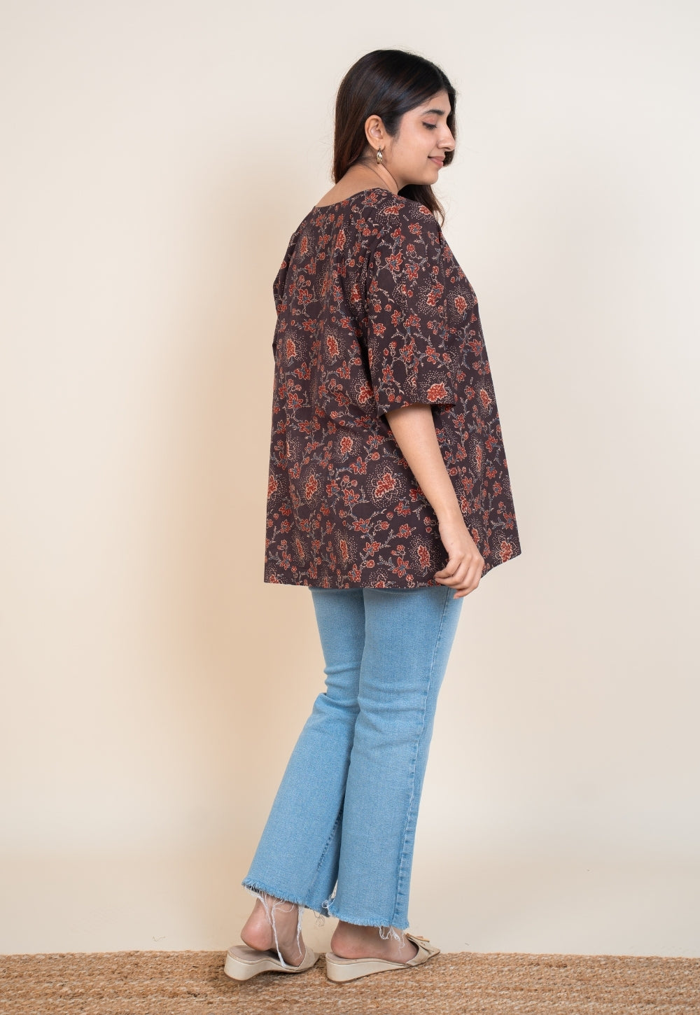 Anshika Red Ajrakh Cotton Anti-Fit Short Top
