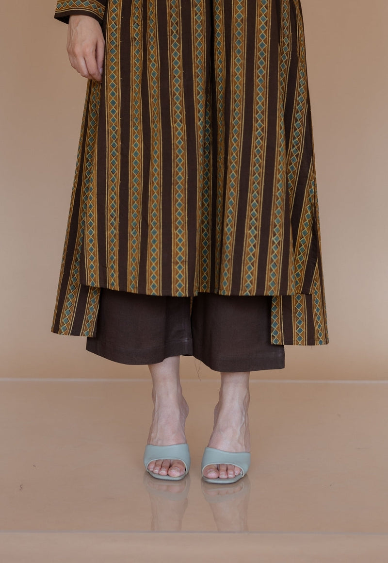 Yami Brown Solid Slub Cotton Palazzo