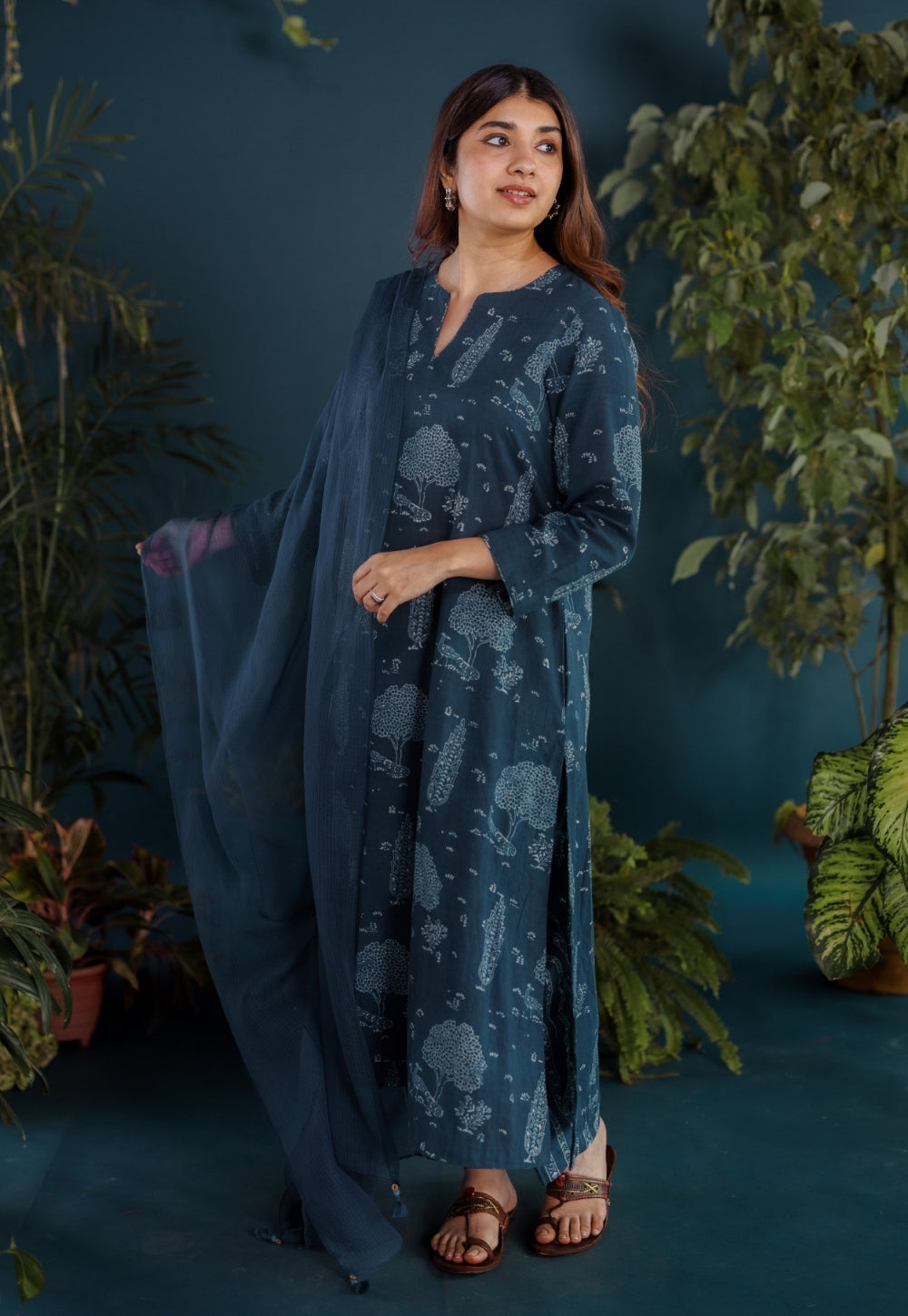 Prita Blue Stripes Ajrakh Cotton Narrow Pant