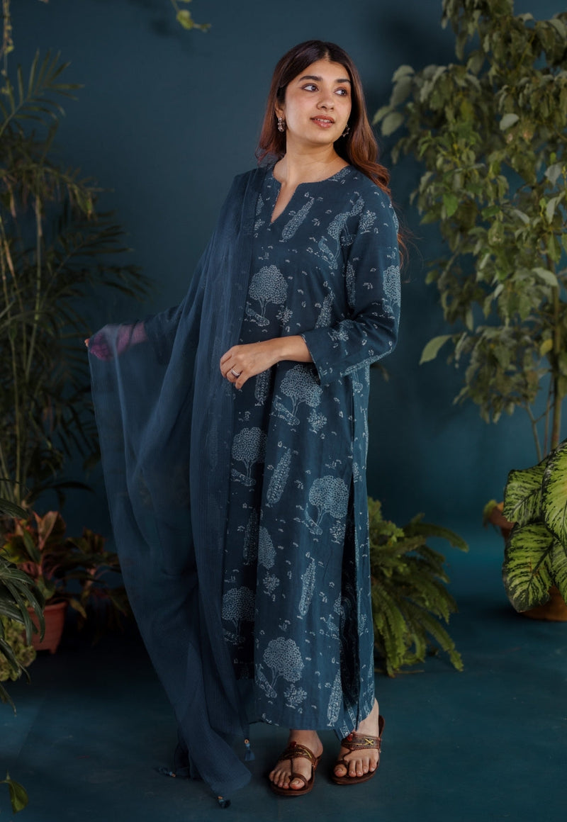 Prita Blue Stripes Ajrakh Cotton Narrow Pant