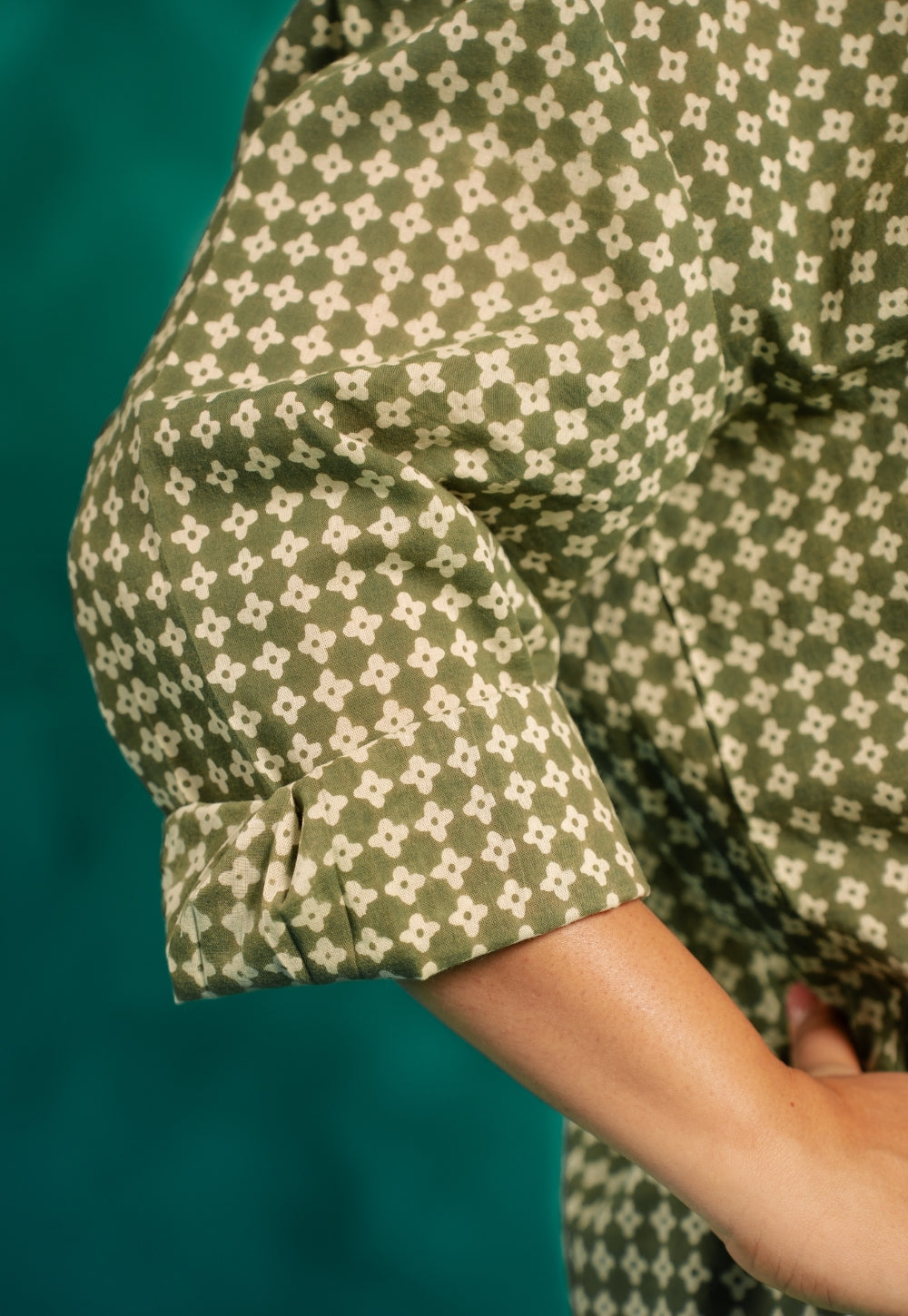 Ruhi Green Bagru Cotton Straight Shirt