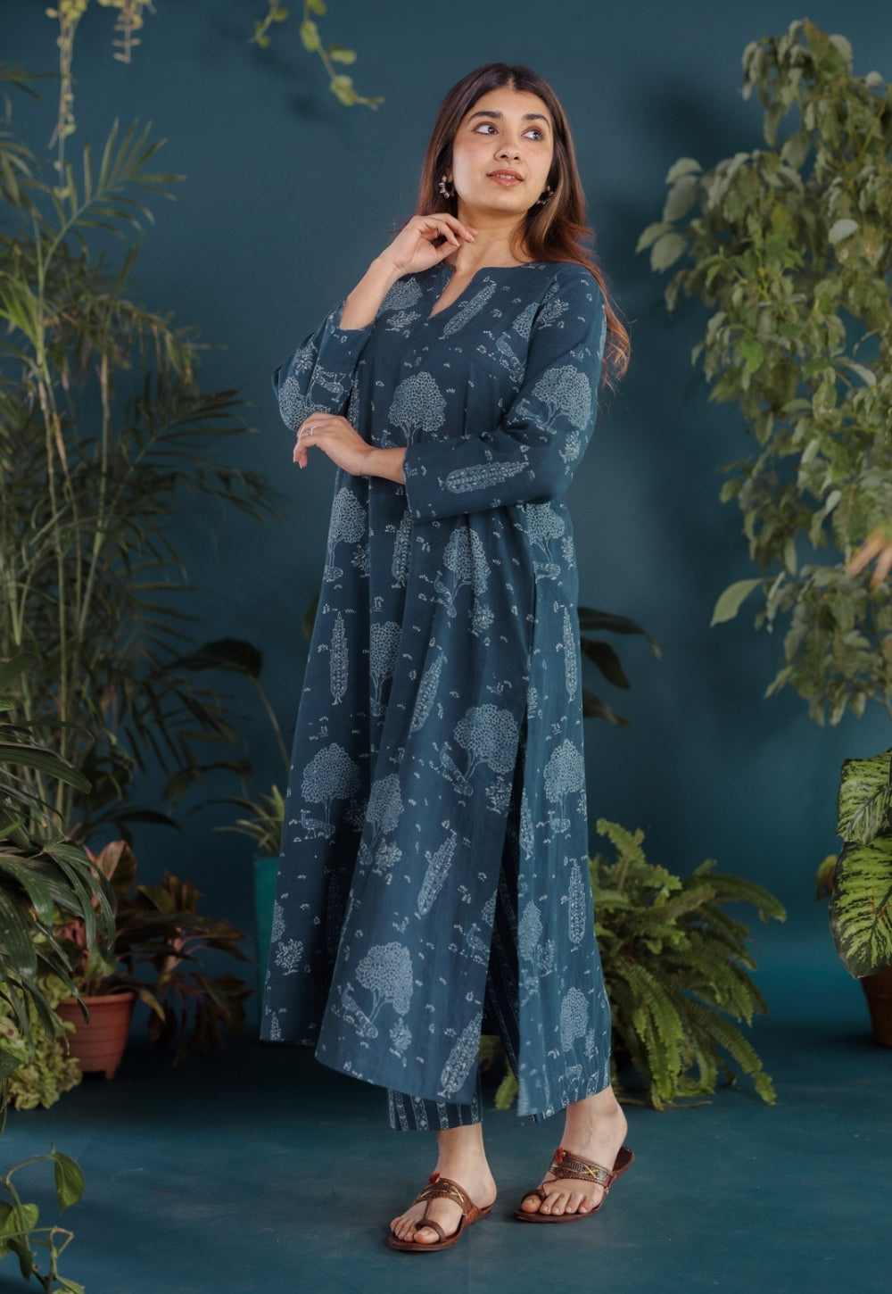 Zoohi Blue Ajrakh Cotton A Line Kurta