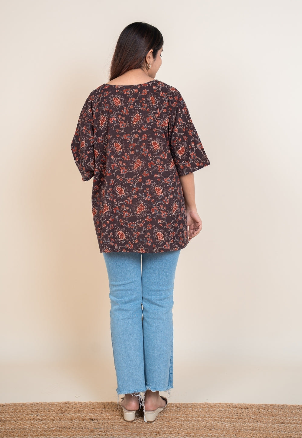 Anshika Red Ajrakh Cotton Anti-Fit Short Top