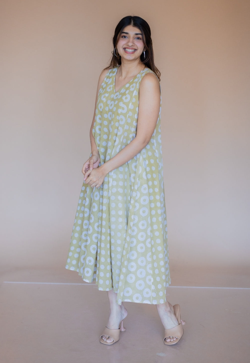 Seher Green Batik MulMul Kali Dress with Slip