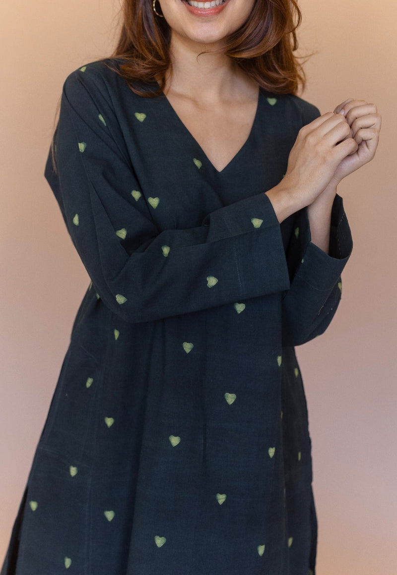 Ritika Green Dabu Cotton Jhabbha Kali Kurta